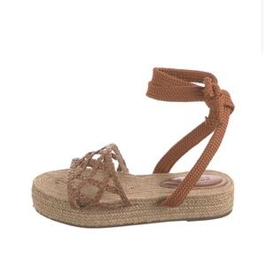 SCHUTZ Braided Tan Espadrille Ankle-Tie Sandal Size 7.5